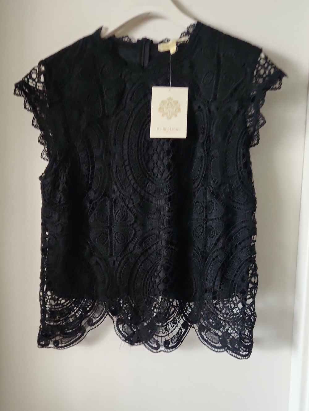 Rebellion Again Black Crochet Lace Cap-Sleeve Blouse